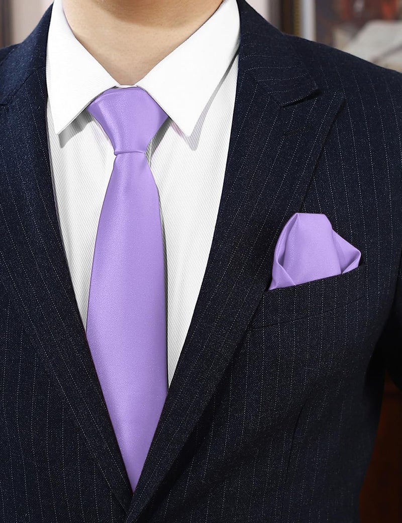 pensee Men's Tie Set Solid Pure Color 3.15" (8CM) Classic Formal Plain Necktie and Pocket Square Set For Men - Image 2